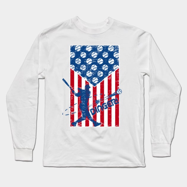 Red White and Dingers Baseball American Flag Home Plate Baseball Long Sleeve T-Shirt by TeeCreations
